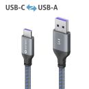 USB-C auf USB-A Ladekabel - USB 2.0, superschnelles Laden 5V/5A - grau/blau - 0.25m