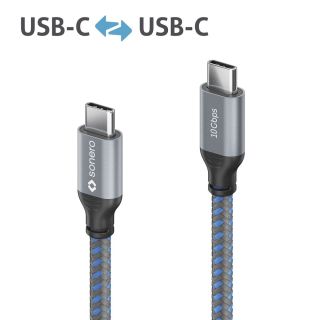 USB-C zu USB-C Kabel - 3.2 Gen 2. 10Gbps, 100W PD, DP Alt Mode - grau/blau - 1.00m