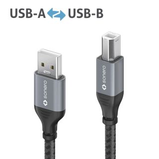 USB 2.0 Kabel - A/B - Aluminium - spacegrau/schwarz - 2.00m