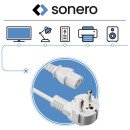 Netzkabel - Sicherheitsstecker 90° auf IEC-Buchse (C13) gerade. Weiß. 3.00m
