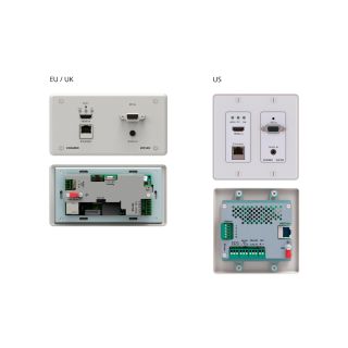 WP-20 im UK-Formfaktor zum Einbau in eine Doppelunterputzdose in 86mm Raster mit weißem Frontblendensatz mit Netzteil und UK-Netzkabel.