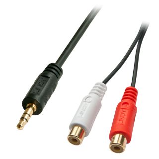 Premium Audio-Adapterkabel, 2x RCA (Cinch) Buchse an 3,5mm Klinkenstecker, 25cm